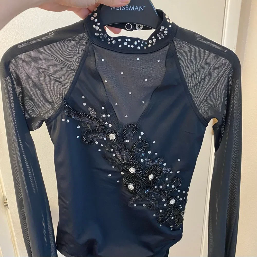 Weissman contemporar lyrical Dance costume black illusion mesh sleeve MT11817 MC